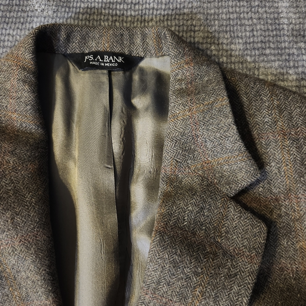Jos A Bank 100 camel hair Blazer Glen Plaid Brown/Gray 44R Classic Business